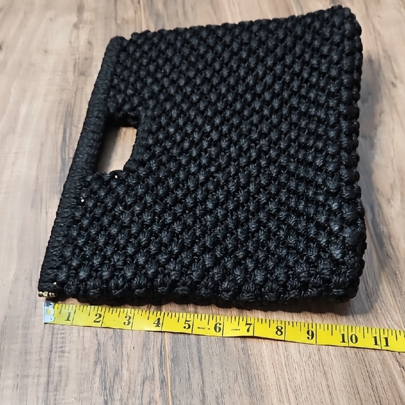 Vintage Women's macramé Crochet Black Woven Tote Bag - Picture 6 of 7